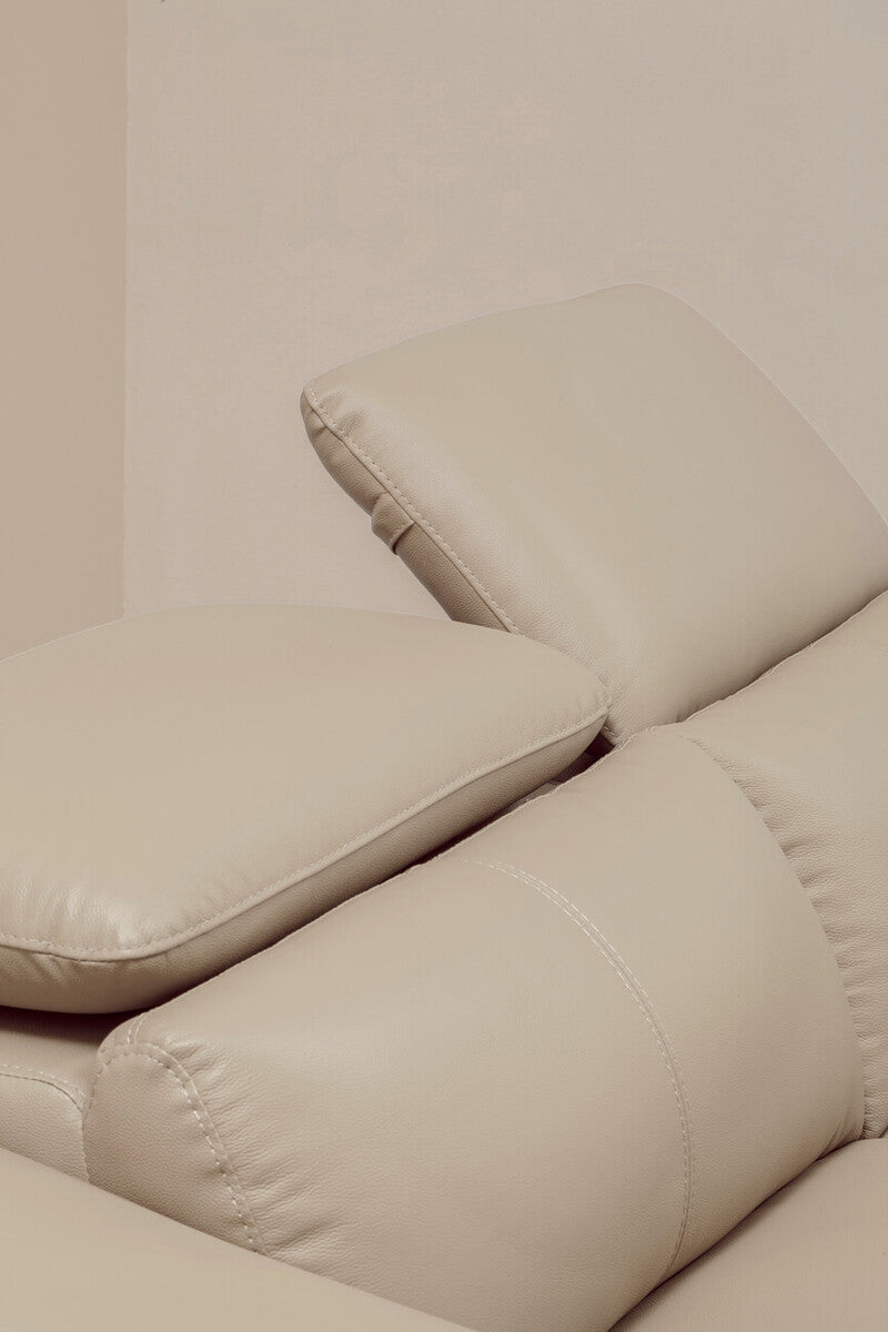 3 Seater Stone Leather Sofa with Adjustable Headrests, Padua