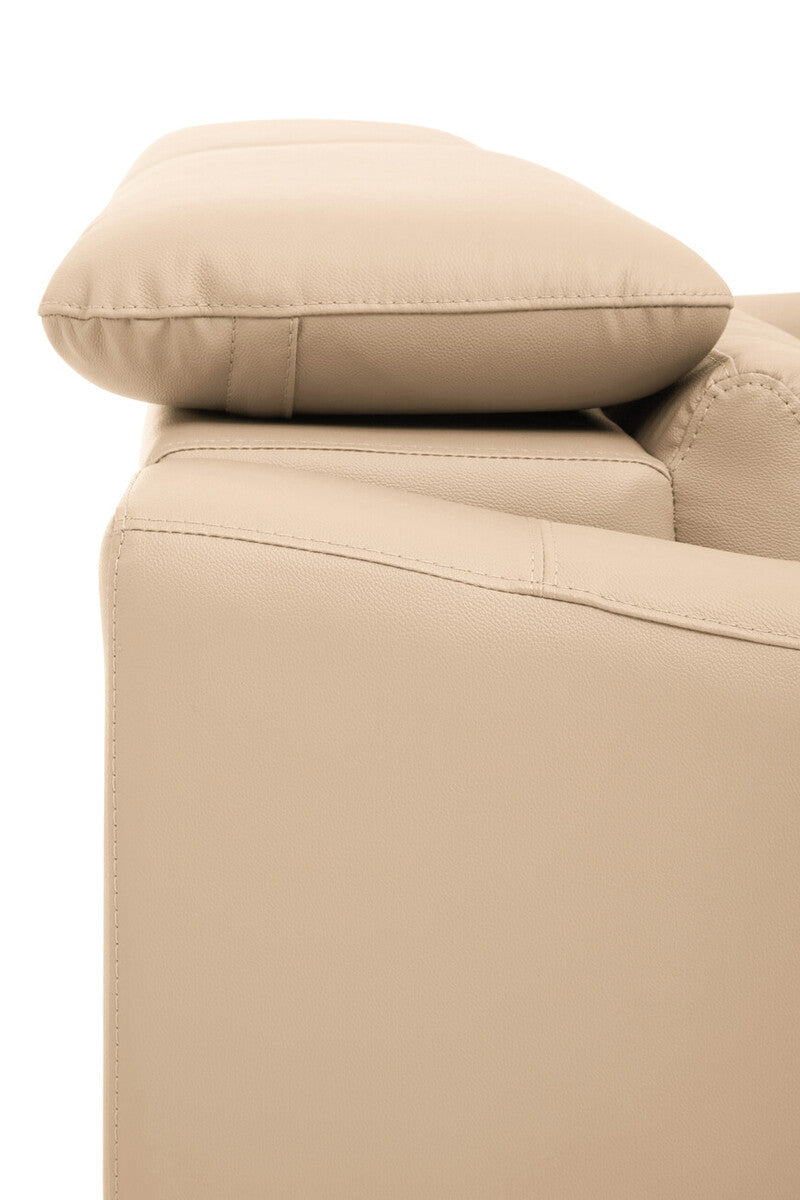 3 Seater Stone Leather Sofa with Adjustable Headrests, Padua