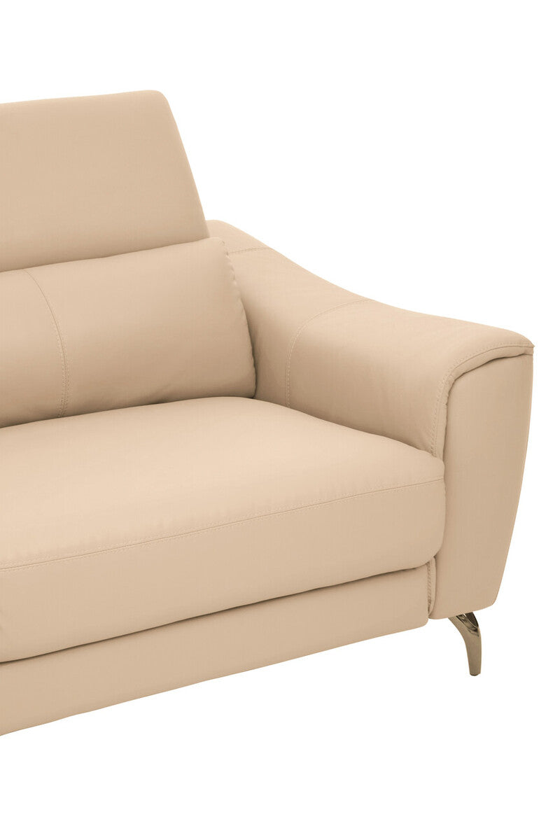 3 Seater Stone Leather Sofa with Adjustable Headrests, Padua