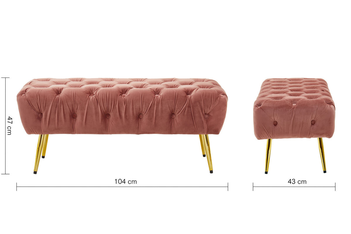 Tamra Dusty Pink Velvet Bench with Button Tufting