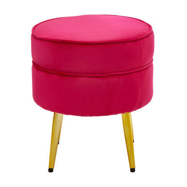 Tamra Bright Pink Velvet Footstool with Gold Finish Legs