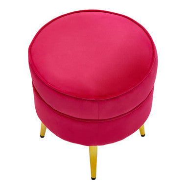 Tamra Bright Pink Velvet Footstool with Gold Finish Legs