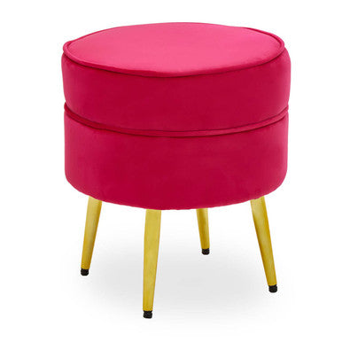 Tamra Bright Pink Velvet Footstool with Gold Finish Legs