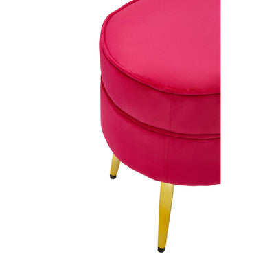 Tamra Bright Pink Velvet Footstool with Gold Finish Legs