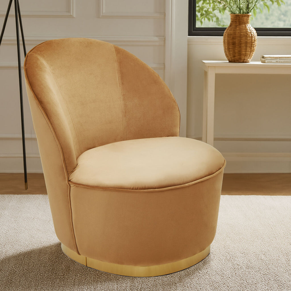 Tamra Beige Velvet Chair with Gold Finish Base