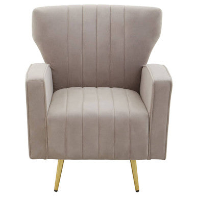 Hayley Mink Velvet Winged Armchair with Gold Finish Metal Legs
