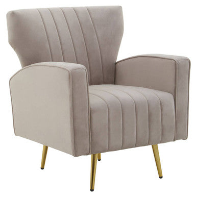 Hayley Mink Velvet Winged Armchair with Gold Finish Metal Legs