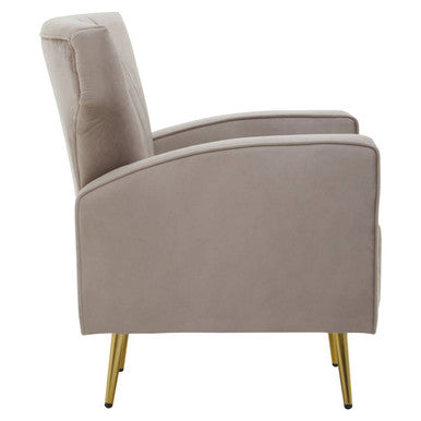 Hayley Mink Velvet Winged Armchair with Gold Finish Metal Legs