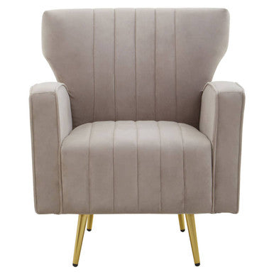 Hayley Mink Velvet Winged Armchair with Gold Finish Metal Legs