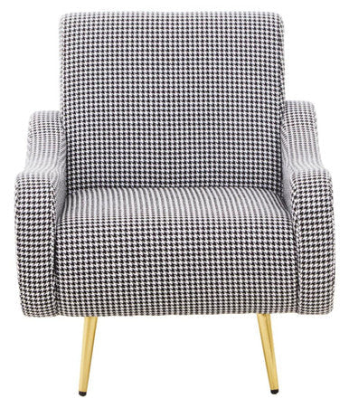 Holli Black and White Houndstooth Armchair with Gold Finish Metal Legs