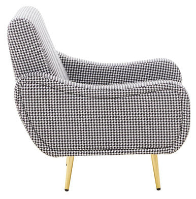 Holli Black and White Houndstooth Armchair with Gold Finish Metal Legs