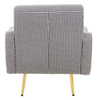 Holli Black and White Houndstooth Armchair with Gold Finish Metal Legs
