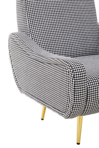 Holli Black and White Houndstooth Armchair with Gold Finish Metal Legs