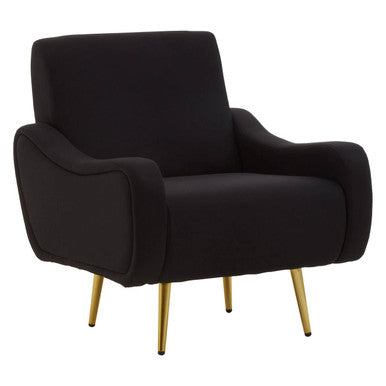 Holli Black Fabric Armchair with Gold Finish Metal Legs
