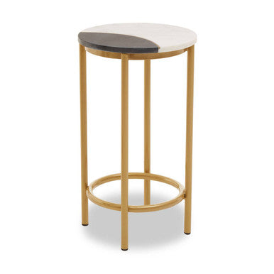 Round Side Table with 2 Tone Marble Top and Gold Finished Frame, Vizzini