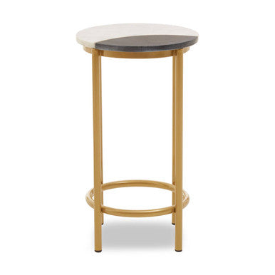 Round Side Table with 2 Tone Marble Top and Gold Finished Frame, Vizzini