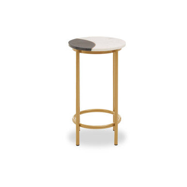 Round Side Table with 2 Tone Marble Top and Gold Finished Frame, Vizzini