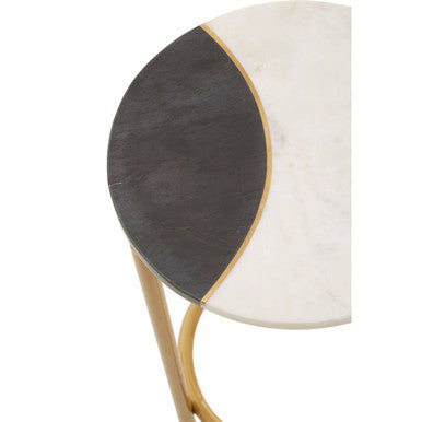 Round Side Table with 2 Tone Marble Top and Gold Finished Frame, Vizzini