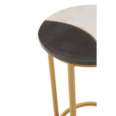 Round Side Table with 2 Tone Marble Top and Gold Finished Frame, Vizzini