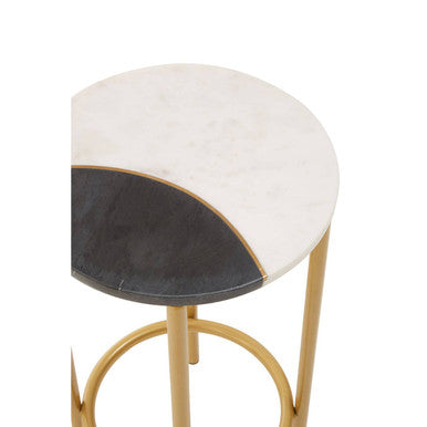 Round Side Table with 2 Tone Marble Top and Gold Finished Frame, Vizzini