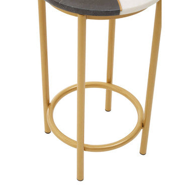 Round Side Table with 2 Tone Marble Top and Gold Finished Frame, Vizzini