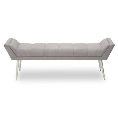 Gilden Grey Fabric Bench with Angular Silver Base