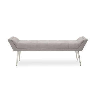 Gilden Grey Fabric Bench with Angular Silver Base