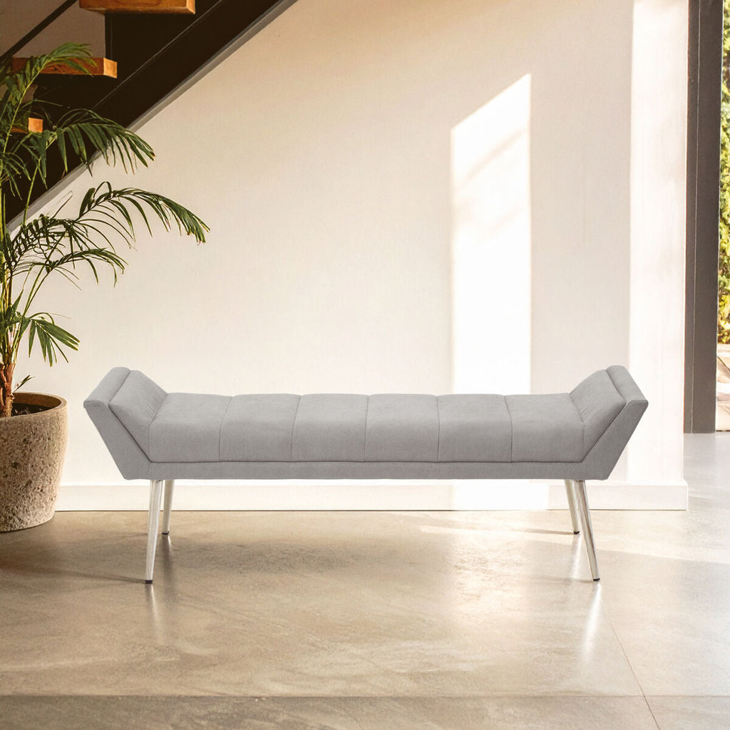 Gilden Grey Fabric Bench with Angular Silver Base