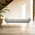 Gilden Grey Fabric Bench with Angular Silver Base