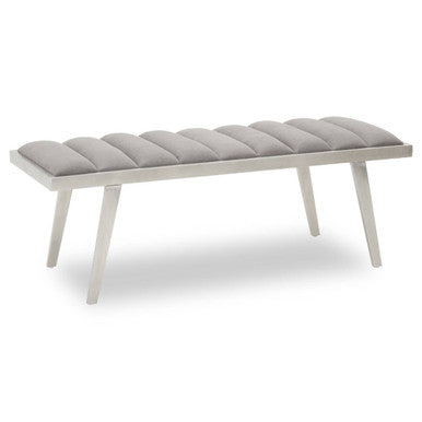 Gilden Grey Velvet Bench with Brushed Silver Frame