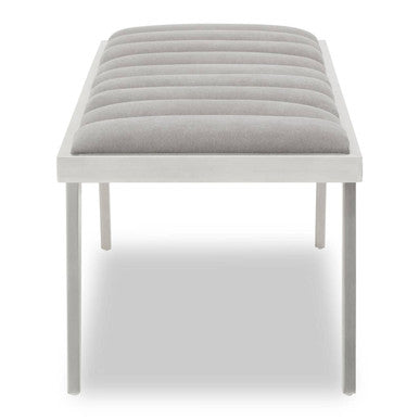 Gilden Grey Velvet Bench with Brushed Silver Frame