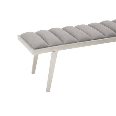 Gilden Grey Velvet Bench with Brushed Silver Frame