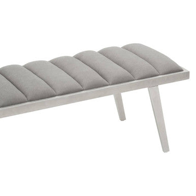 Gilden Grey Velvet Bench with Brushed Silver Frame