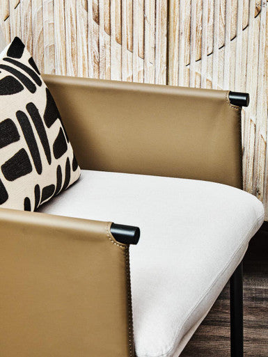 Gilden White Fabric and Brown Faux Leather Dining Chair
