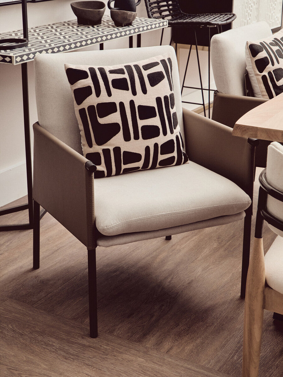 Gilden White Fabric and Brown Leather Effect Dining Chair