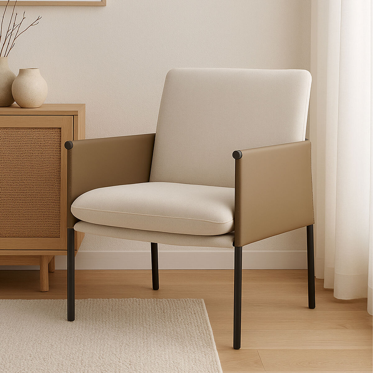 Gilden White Fabric and Brown Leather Effect Dining Chair