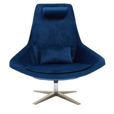 Kalo Navy Velvet Swivel Lounge Chair with Silver Star Base