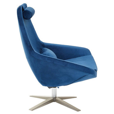 Kalo Navy Velvet Swivel Lounge Chair with Silver Star Base