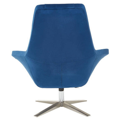 Kalo Navy Velvet Swivel Lounge Chair with Silver Star Base