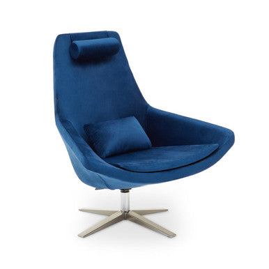 Kalo Navy Velvet Swivel Lounge Chair with Silver Star Base