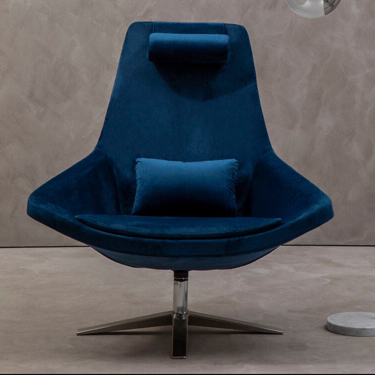 Kalo Navy Velvet Swivel Lounge Chair with Silver Star Base