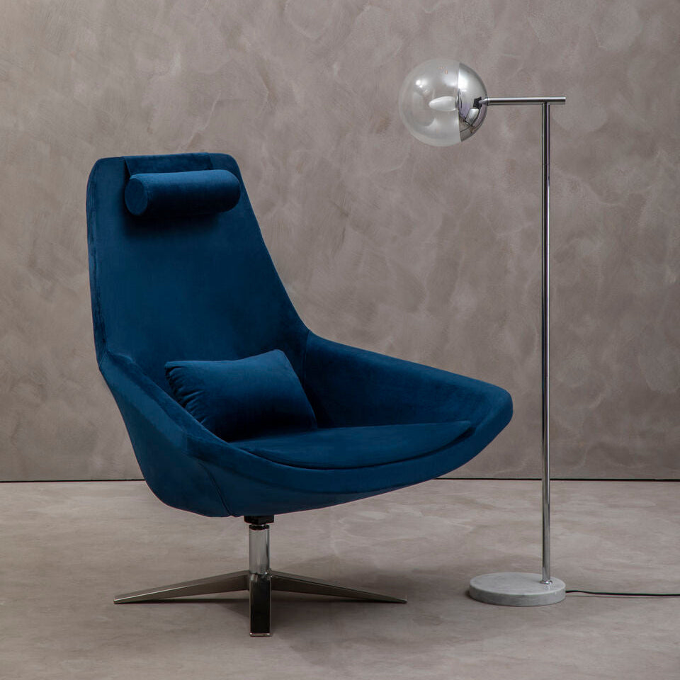 Kalo Navy Velvet Swivel Lounge Chair with Silver Star Base