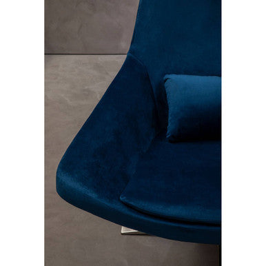 Kalo Navy Velvet Swivel Lounge Chair with Silver Star Base