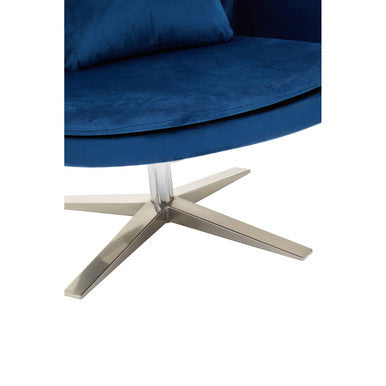 Kalo Navy Velvet Swivel Lounge Chair with Silver Star Base