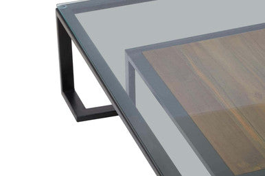 Black Wooden Frame and Glass Top Coffee Table with Shelf | Cibo