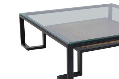 Black Wooden Frame and Glass Top Coffee Table with Shelf | Cibo