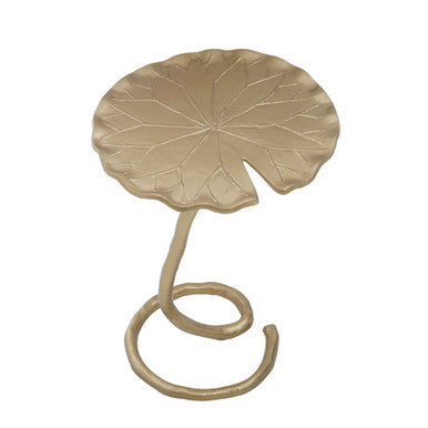 Handcrafted Floral Round Side Table with Warm Gold Finish, Inventivo