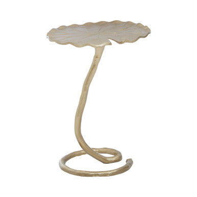 Handcrafted Floral Round Side Table with Warm Gold Finish, Inventivo