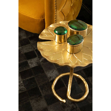 Handcrafted Floral Round Side Table with Warm Gold Finish, Inventivo