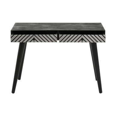 Silver and White Two Drawer Console Table in Acacia Wood, Boho